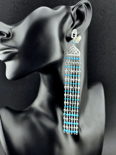 Серьги из золота с бриллиантами и бирюзой